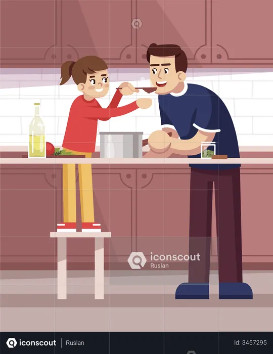 Dad and daughter degustating meal  Illustration