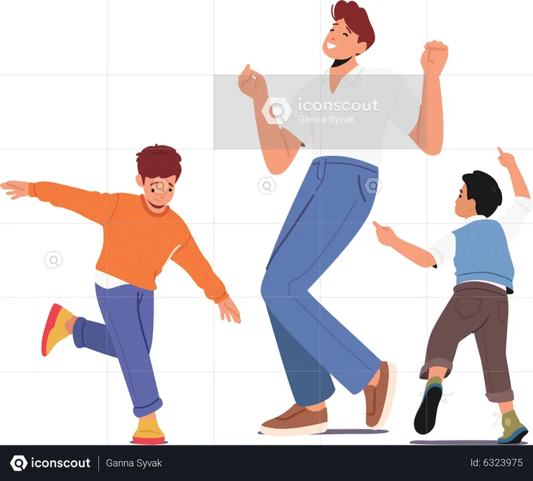 Dad dancing with kids  Illustration