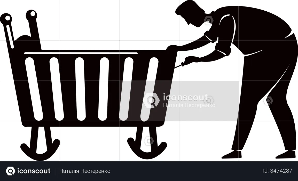 Dad fixing cradle  Illustration