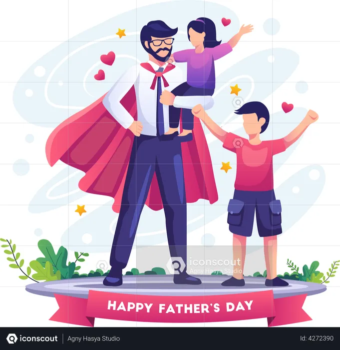 Dad is like a superhero to his kids  Illustration