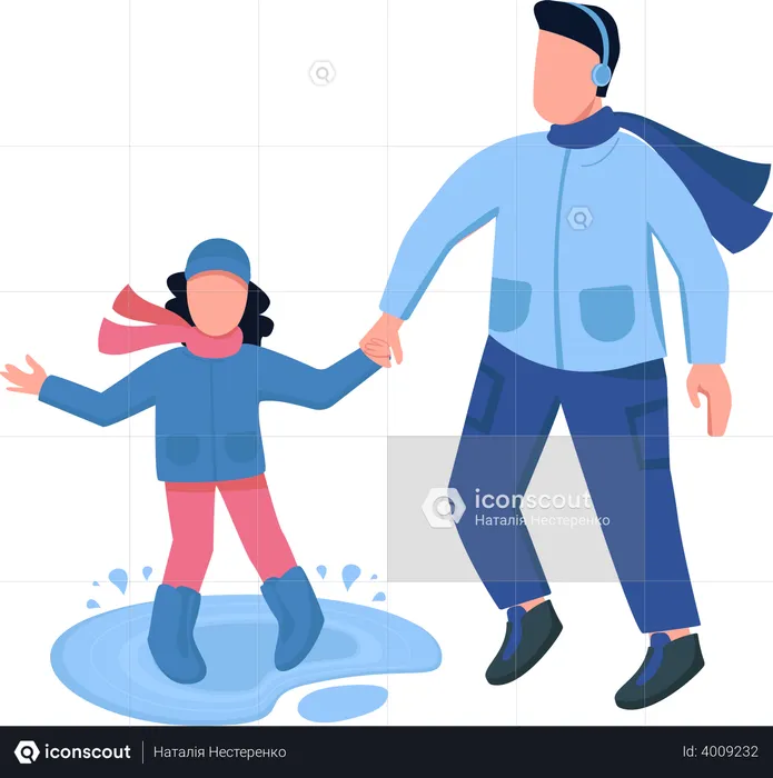 Dad play with daughter in rain Illustration