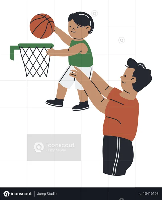 Dad Supporting His Son Playing Basketball  Illustration