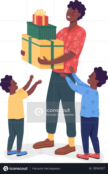 Dad with gifts for kids  Illustration