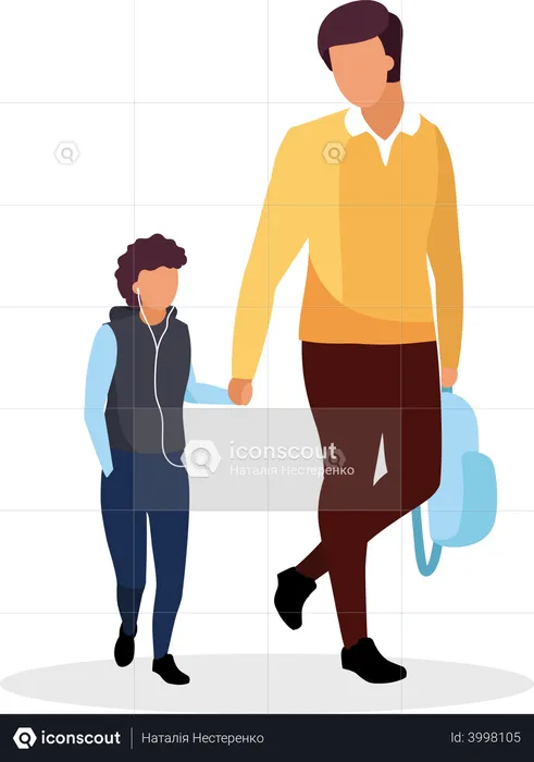 Dad with son walking to school  Illustration