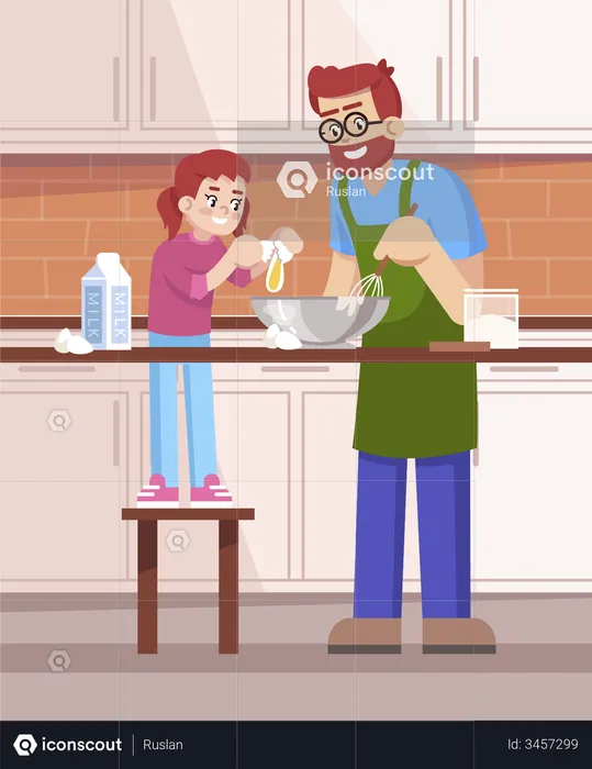 Daddy and daughter making pastry  Illustration