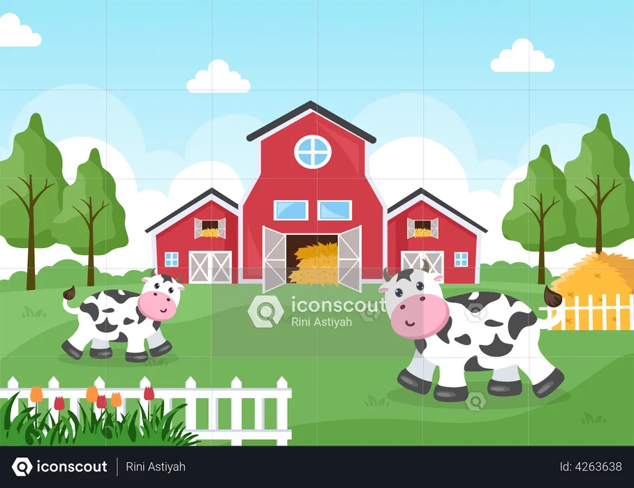 Dairy Cow in Countryside  Illustration