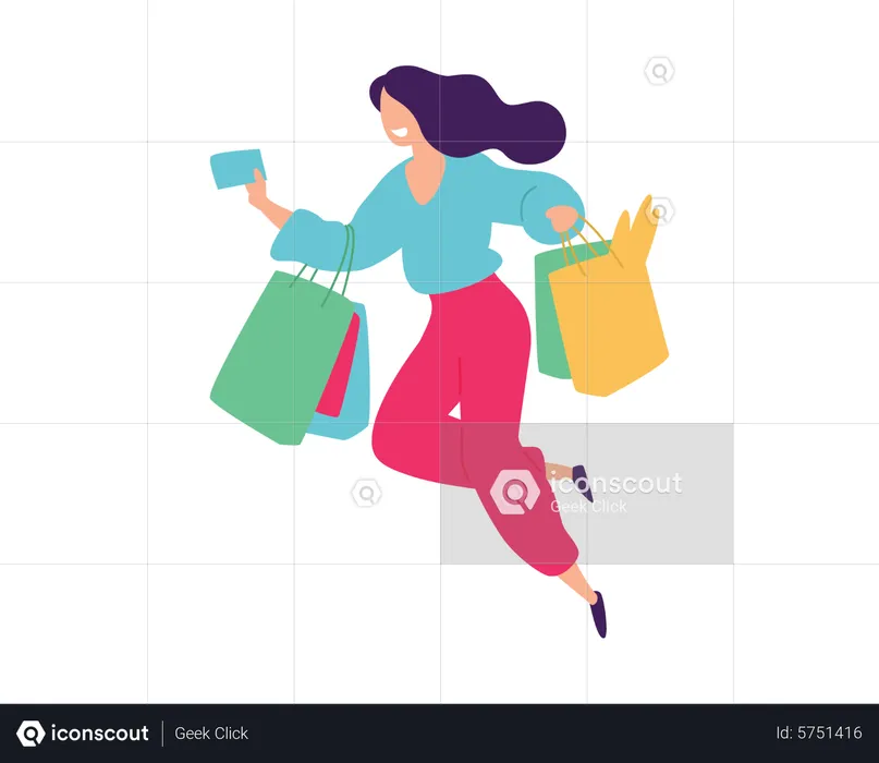 Señora con bolsas de compras  Ilustración