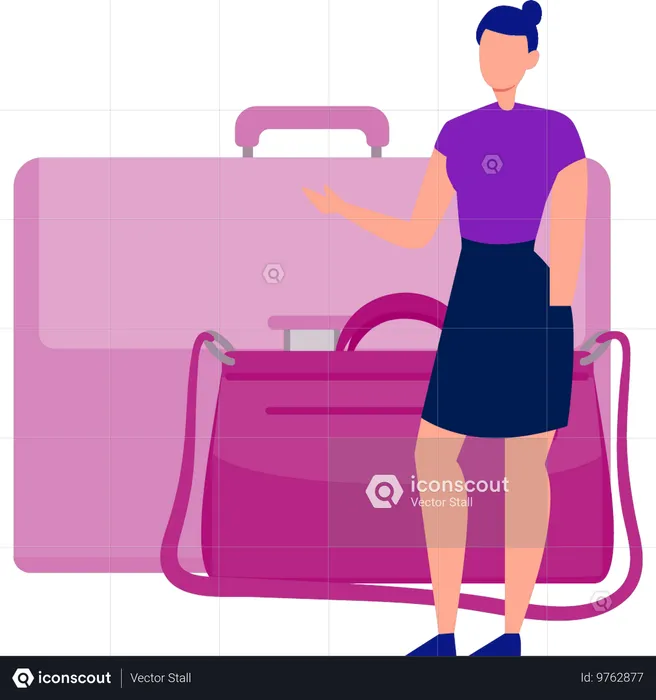 Señora de pie con equipaje de viaje  Ilustración