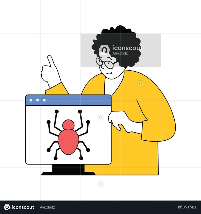 Señora mostrando virus del sitio web  Ilustración