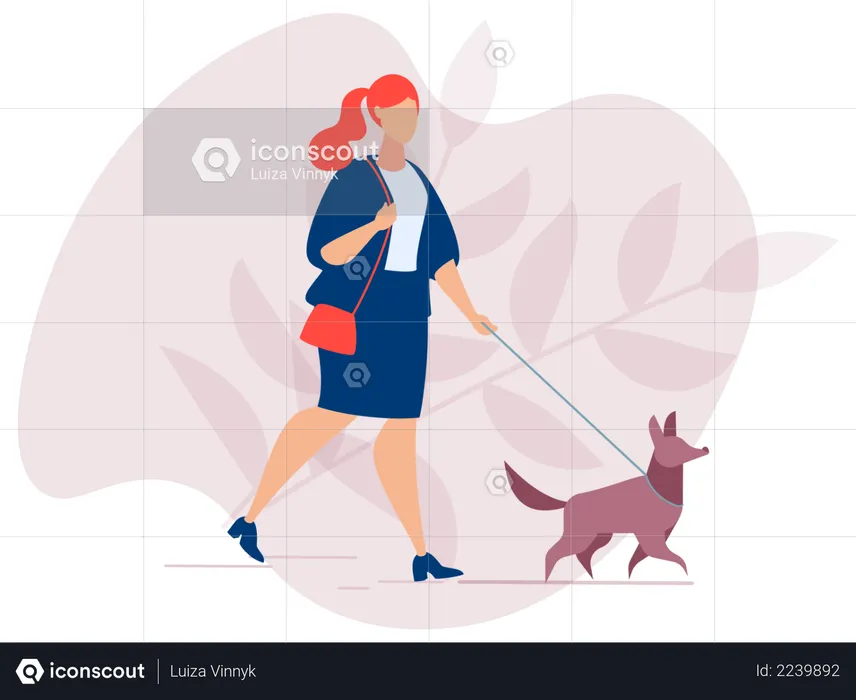 Señora paseando con perro  Ilustración