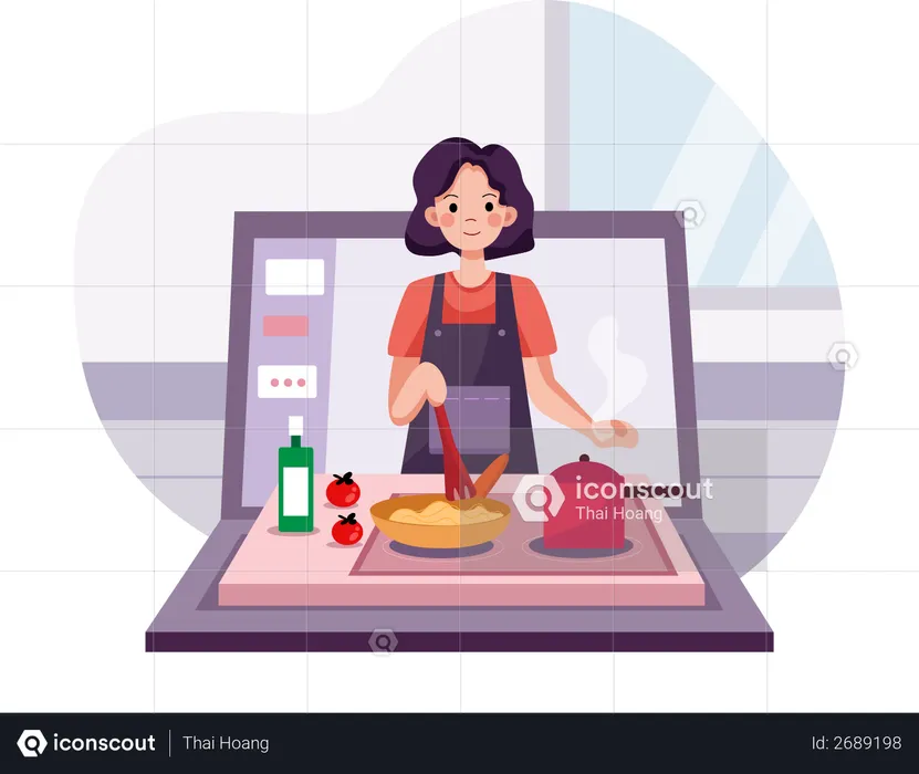 Recette de cuisine Lady Teaching sur un didacticiel vidéo en ligne  Illustration