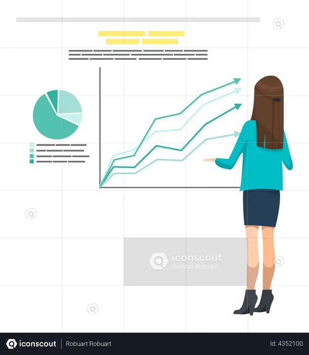 Lady examine les résultats de l'analyse des investissements  Illustration