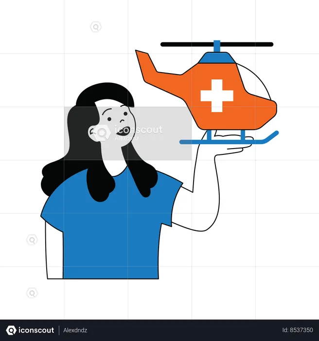 Dame montrant un hélicoptère d'urgence médicale  Illustration