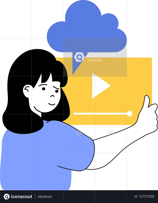 Dame montrant une vidéo sur le cloud sur un site Web  Illustration