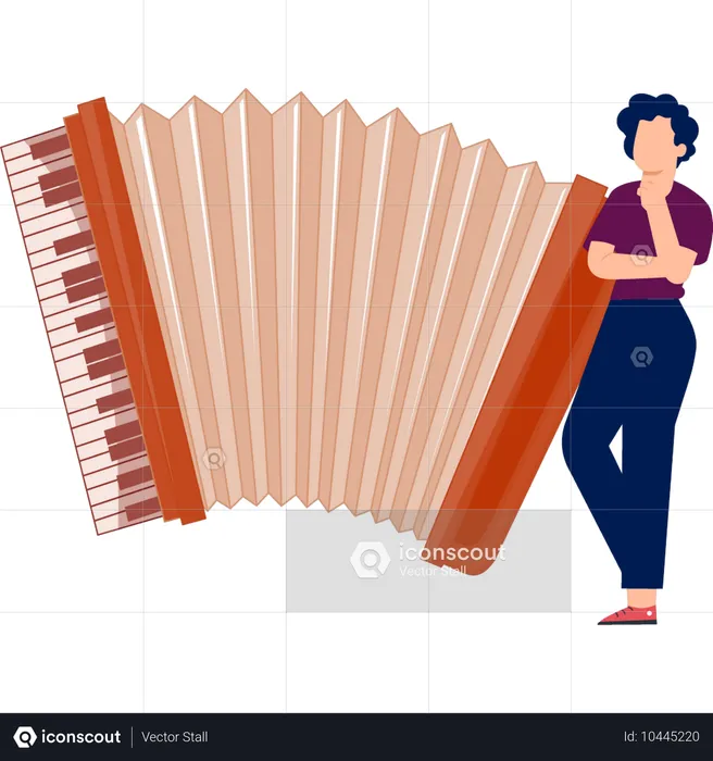 Une dame pense à l'accordéon  Illustration