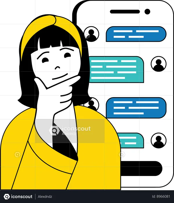 Dame présentant une conversation de chat en ligne  Illustration