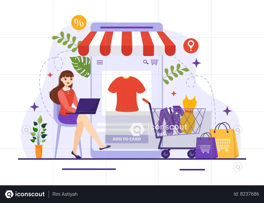 Dame faisant des achats en ligne  Illustration