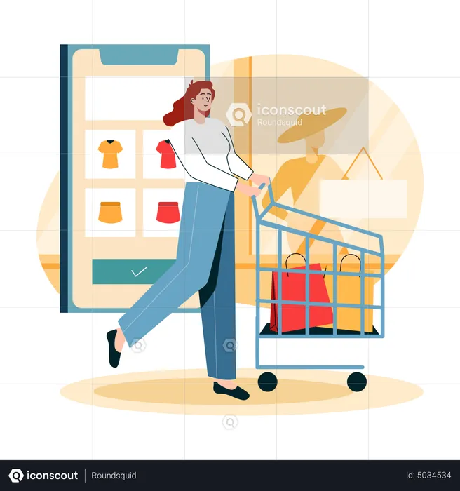 Dame faisant des achats en ligne  Illustration