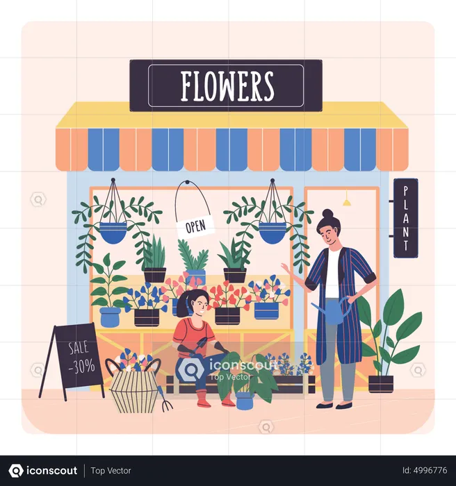 Dame, die Blumen verkauft  Illustration