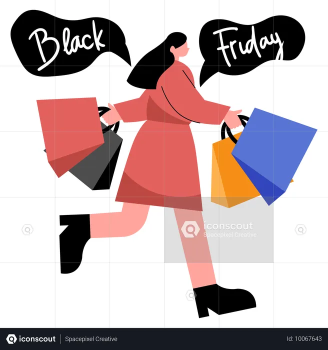 Frau kauft bei Black Friday Massive ein  Illustration