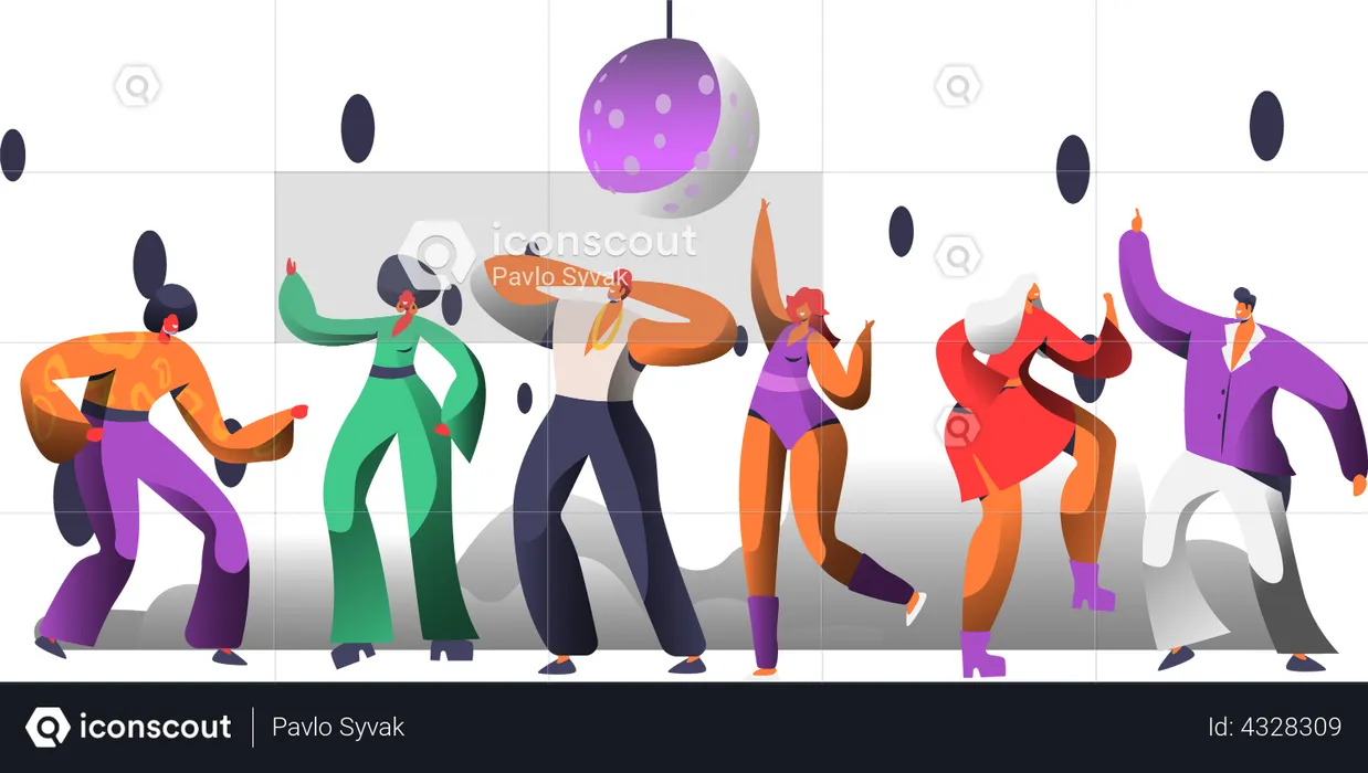 Dancers dancing at disco nightclub  Illustration