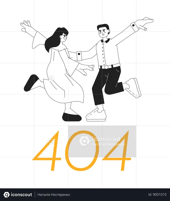 Dancers dancing with error 404 flash message  Illustration