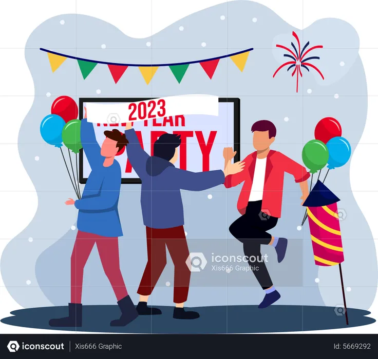Dancing and celebrating new year 2023  Illustration