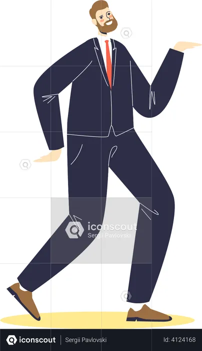 Dancing businessman celebrate success or idea for startup with dance. Cartoon official business man  Illustration