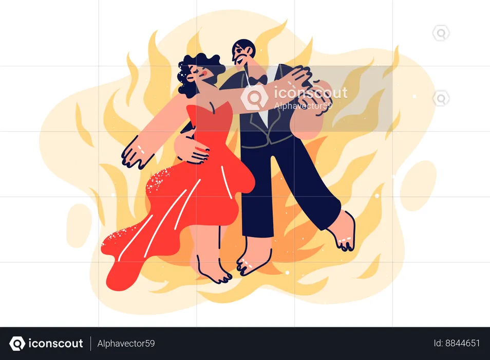 Dancing couple performs passionate salsa dance  Illustration