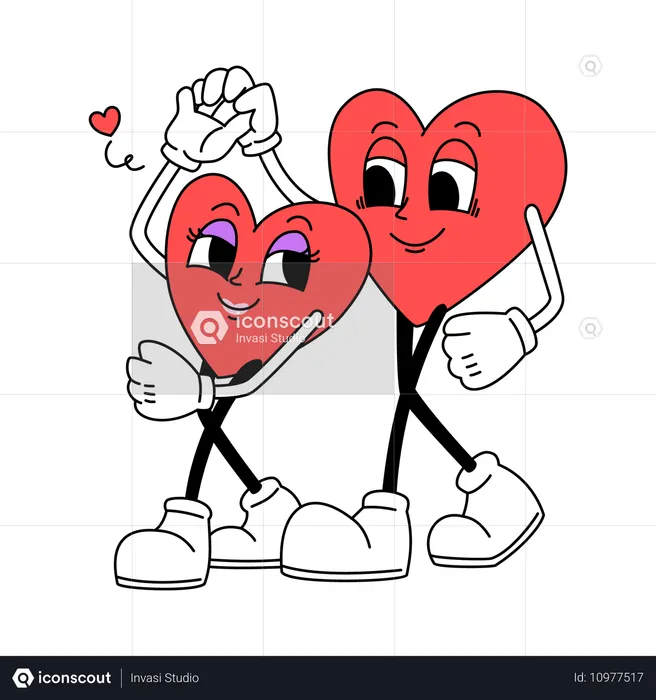 Dancing Heart Mascot Couple  Illustration