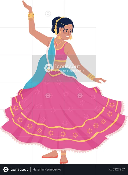 Dancing woman in folk pink dress  Illustration