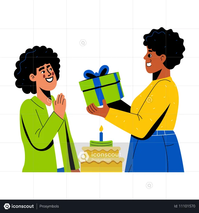 Dando presente de aniversário para um amigo  Ilustração