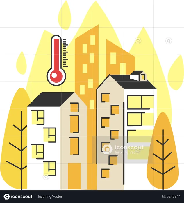 Dangerously high temperature in cityscape  Illustration