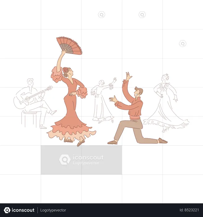 Danseurs professionnels jouant du flamenco  Illustration