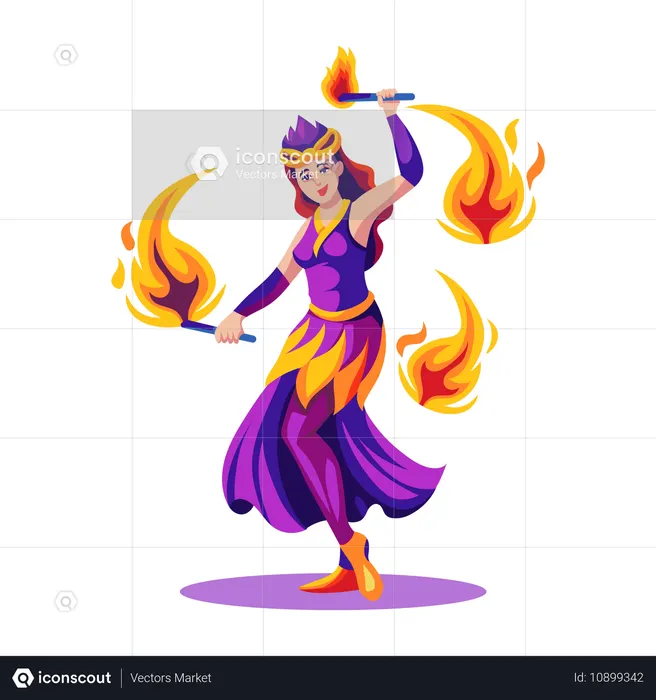 Danseuse de feu dansant dans un cirque  Illustration