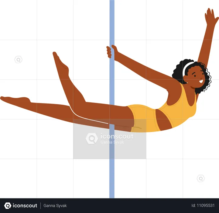 Danseuse de pole dance noire aux mouvements souples et fluides autour du pole dance  Illustration