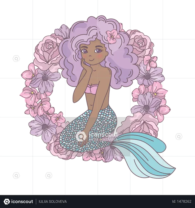 Dark skinned mermaid  Illustration
