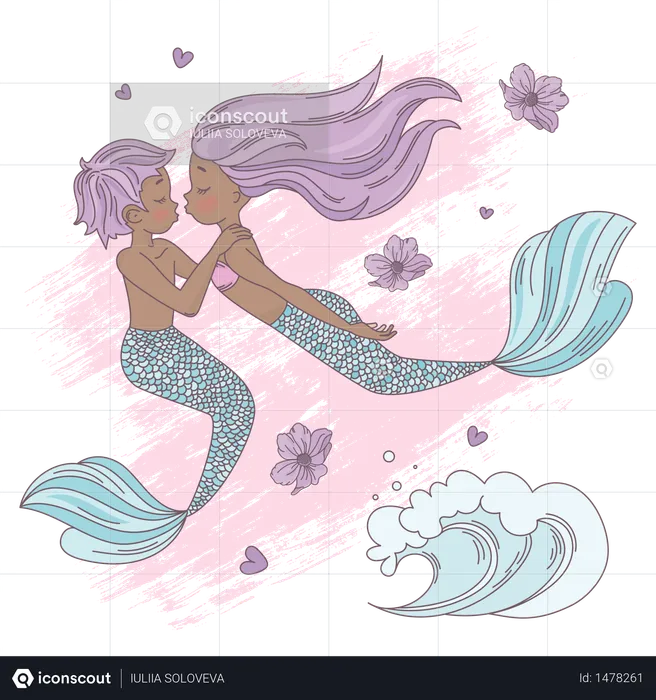 Dark skinned mermaid love  Illustration