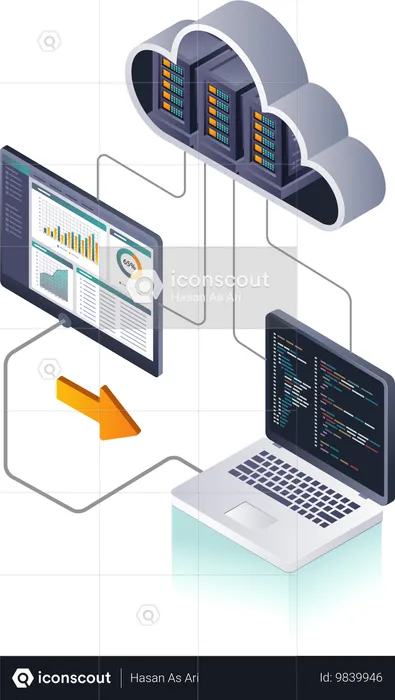 クラウド サーバー データベースの専門的なデータ分析のためのダッシュボード  イラスト