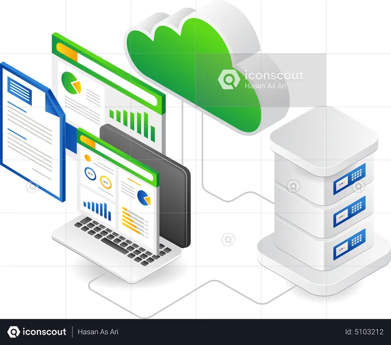 Data analysis cloud server hosting  Illustration