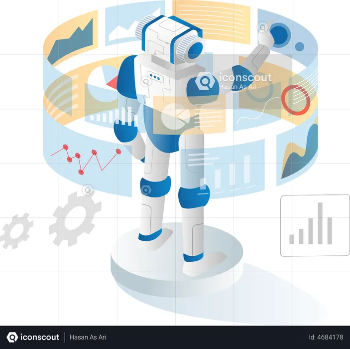Data analysis monitoring by robot  Illustration