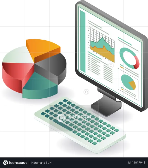 Data analysis on screen of computer system  Illustration