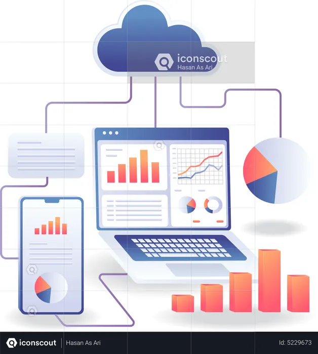 Data analyst cloud server network  Illustration