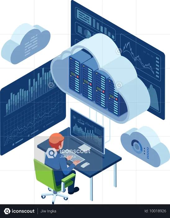 Data Analyst Monitoring Cloud Computing Data  Illustration