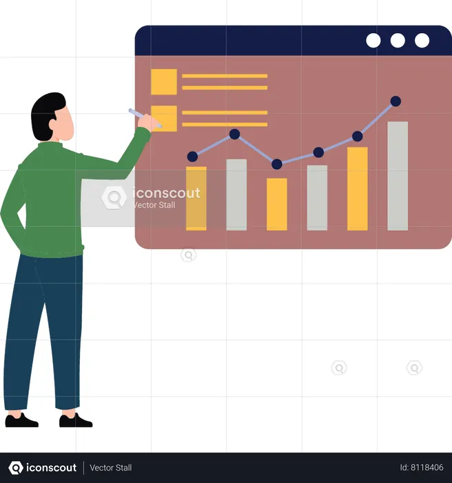 Data analyst working on business graph analytics  Illustration