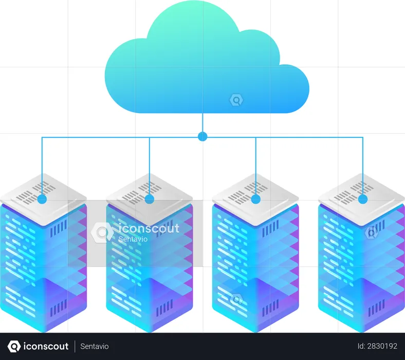 Data Hosting Servers connected to Cloud  Illustration