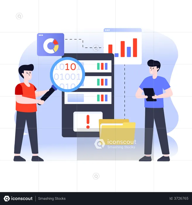 Data miners doing data research  Illustration