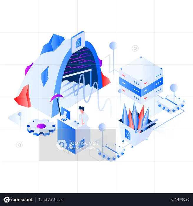 Data Mining Isometric  Illustration