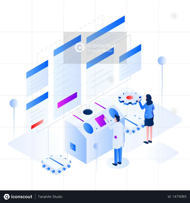 Data Modeling Isometric  Illustration