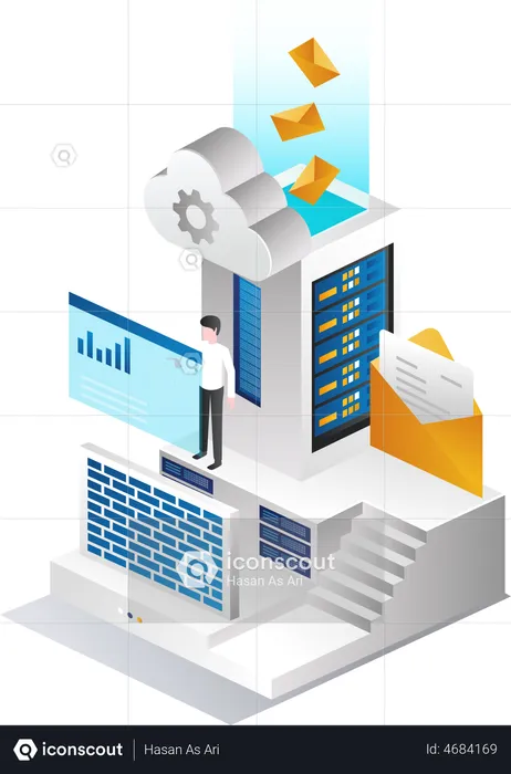 Data server cloud security wall officer  Illustration
